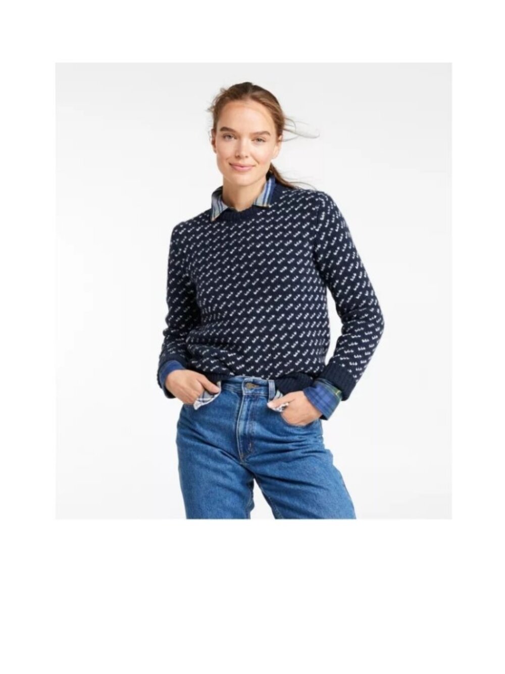 LL Bean's Women's Classic Ragg Wool Crewneck Bird's Eye Sweater, size Large 🧶